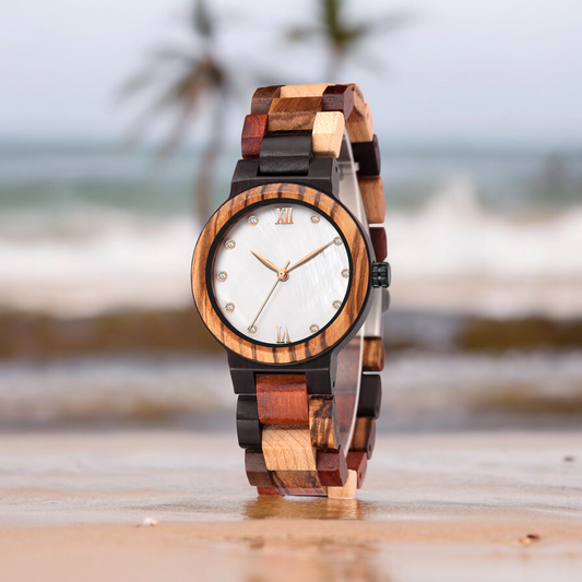 Clock with the various woods of the world