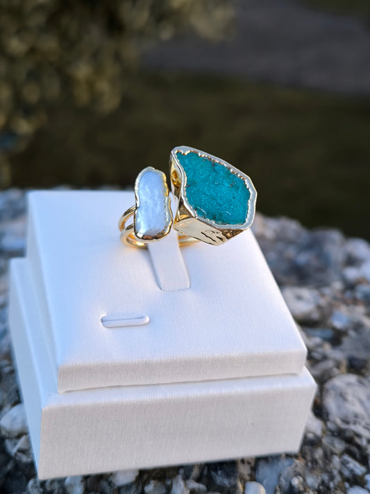 Anello regolabile in perla e agata