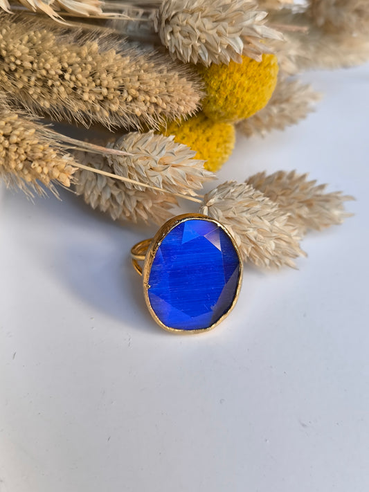 Anello regolabile in agata blu