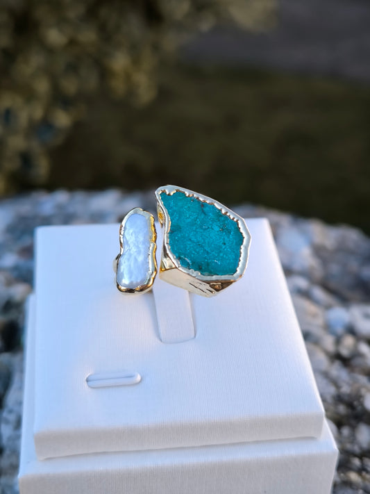 Anello regolabile in perla e agata