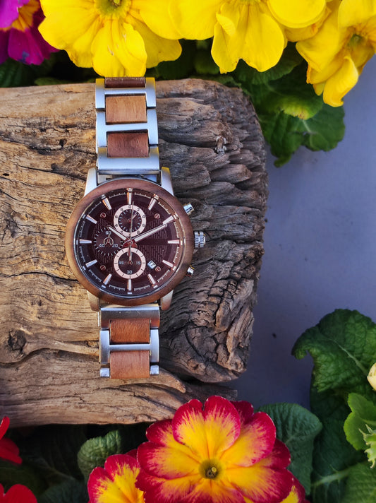 Orologio in noce indiano e acciaio