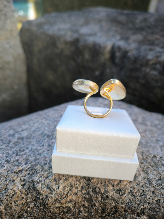 Anello regolabile in agata e perla