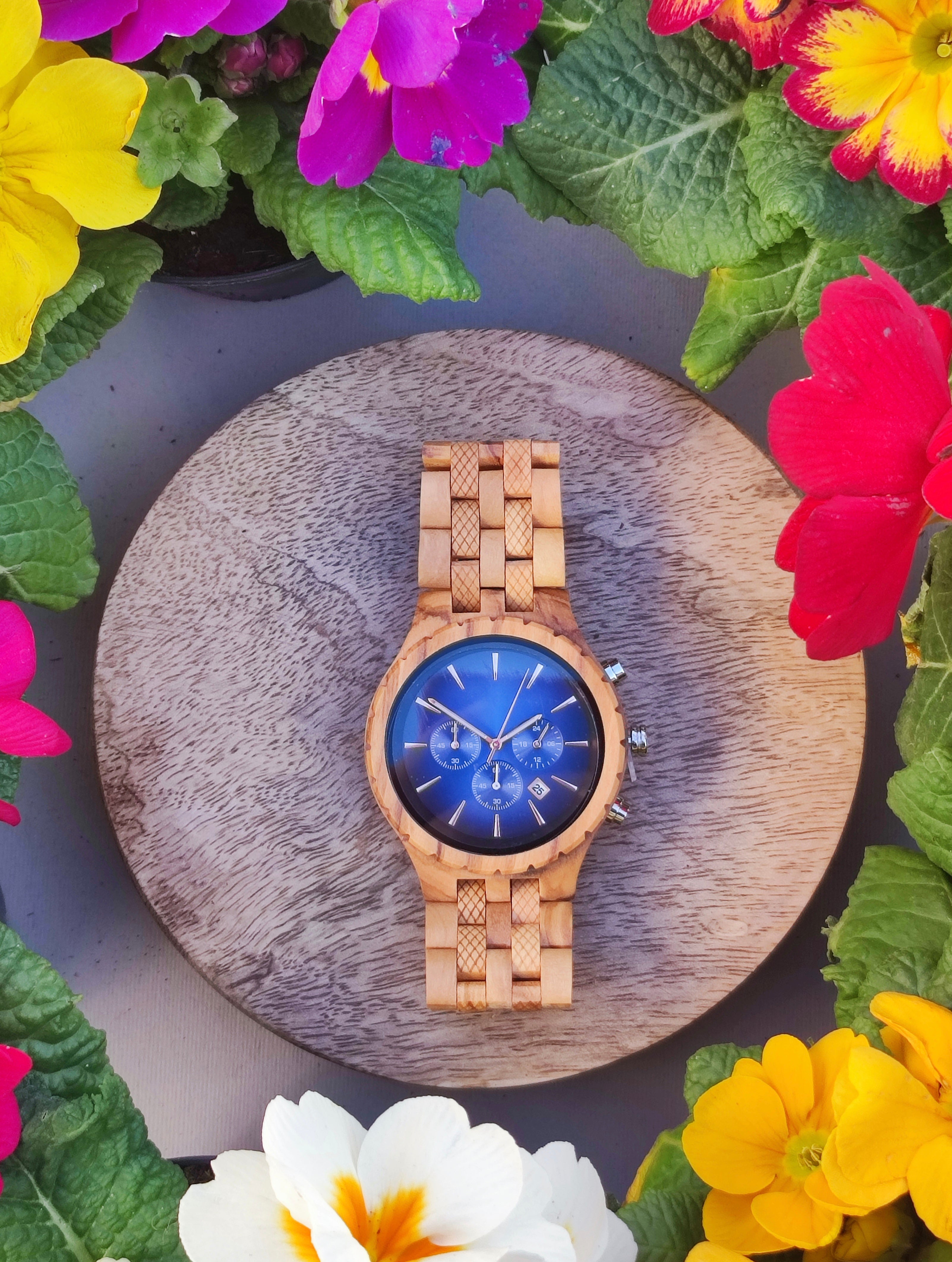 Tiong Orologio Uomo In Legno Di Bambù – Quadrante Colorato – Movimento Al Quarzo – Stile Vintage Naturale Con Cinturino Regolabile