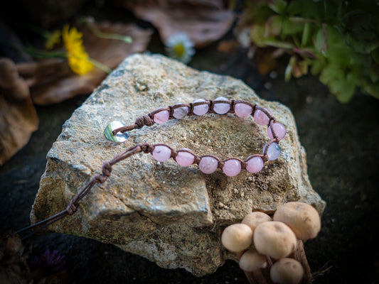Bracciale in pietra intrecciato quarzo rosa