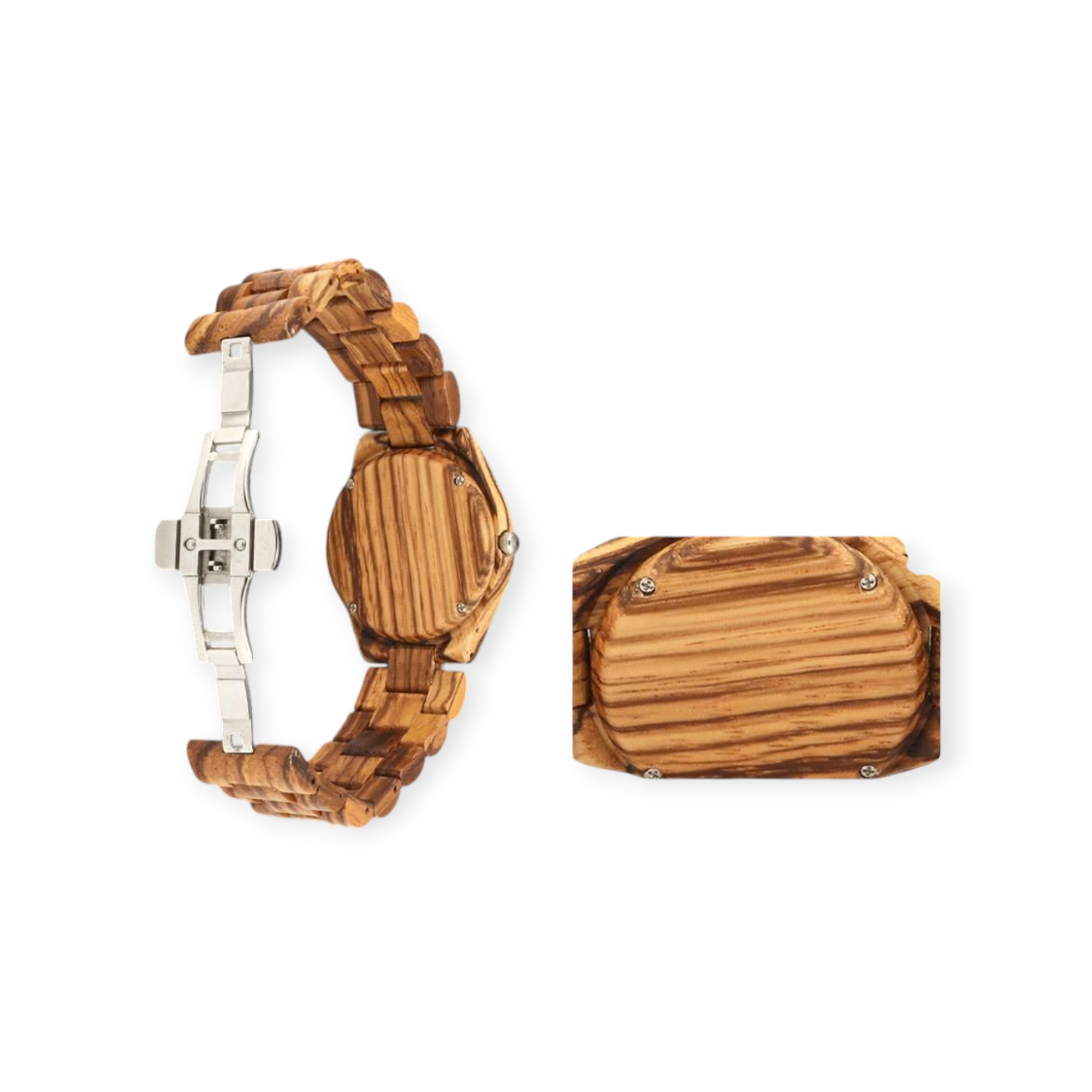 Orologio Uomo In Legno Di Ebano Zebrato – Quarz, Cinturino In Legno Naturale, Chiusura Pieghevole, Eleganza Naturale