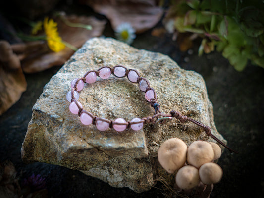 Bracciale in pietra intrecciato quarzo rosa