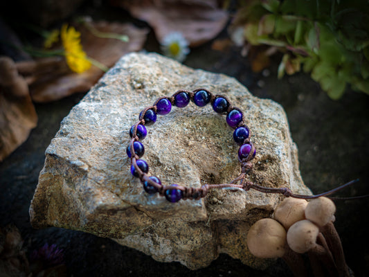 Bracciale in pietra intrecciato occhio di gatto viola