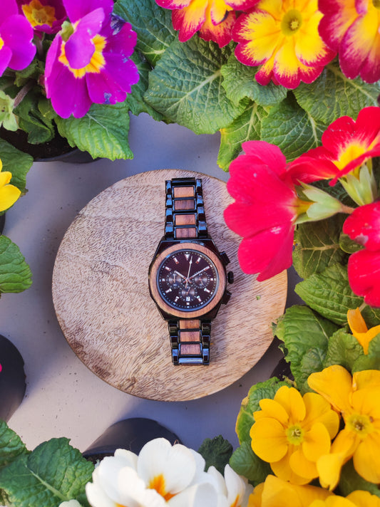 Steel and walnut watch
