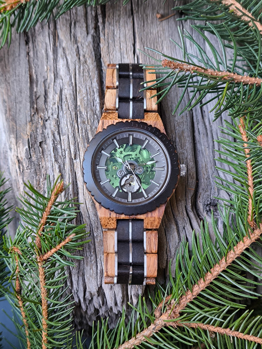 Clock in Ebony and Olive Wood.