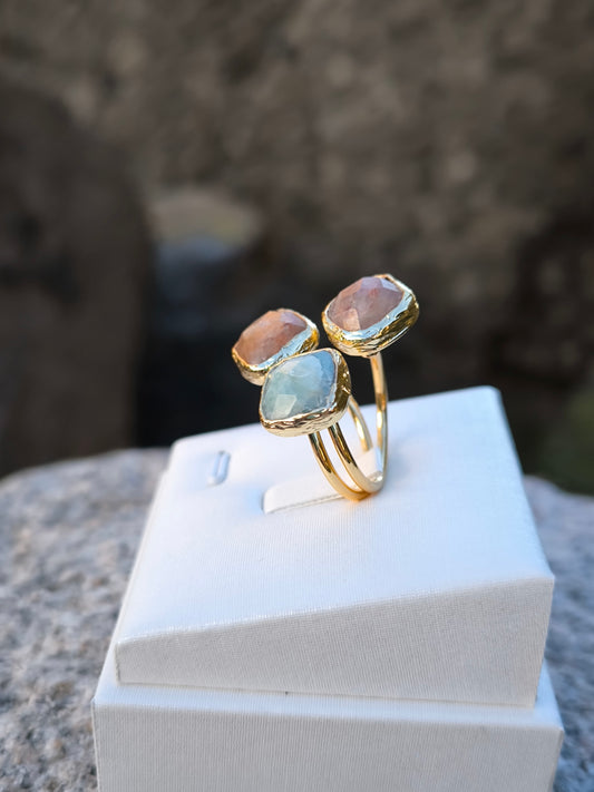 Anello regolabile in agata e Celestina