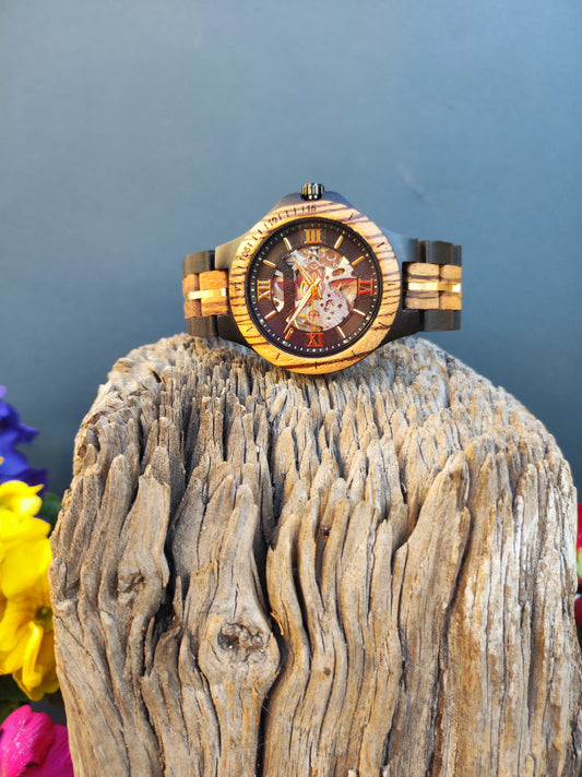 Orologio in Legno di sandalo nero e zebrano