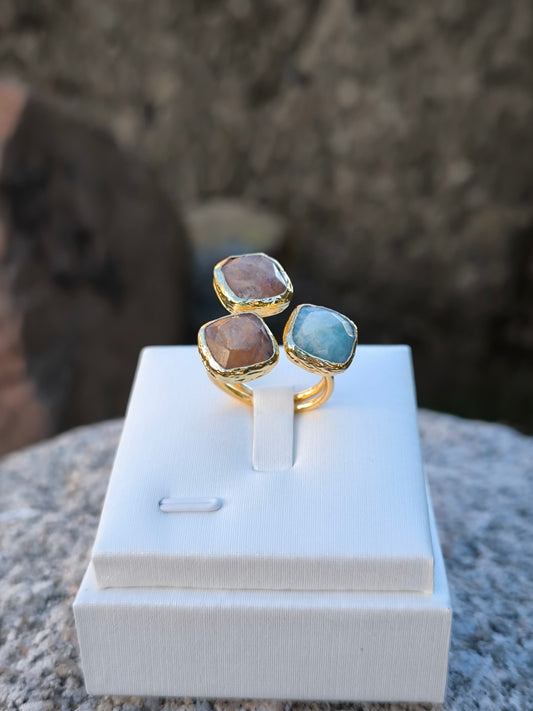 Anello regolabile in agata e Celestina