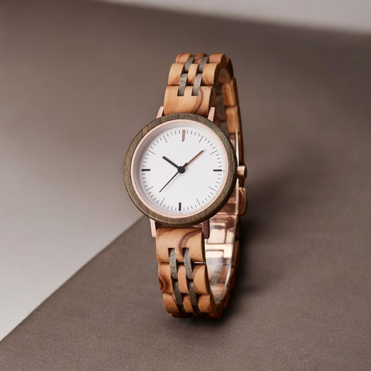 Orologio in Legno di Sandalo Verde e Ulivo.